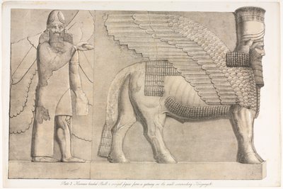 Monuments of Ninevah: Plate 3, Human-headed Bull and Winged Figure by Austen Henry Layard