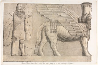 Monuments of Ninevah: Plate 3, Human-headed Bull and Winged Figure from a Gateway in the Wall Surrounding Kouyunjik (Quyunjik) by Austen Henry Layard