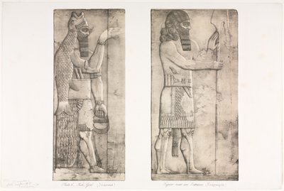 Monuments of Ninevah: Plate 6, Fish-god (Nimroud); Figure near an Entrance (Kouyunjik) by Austen Henry Layard