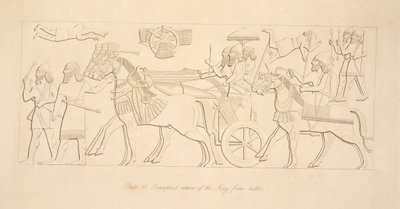 Triumphal return of the King from battle, from Monuments of Nineveh by Austen Henry Layard