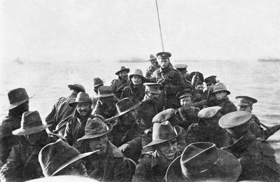 A View Looking Aft of Lifeboat Carrying Unidentified Men of the Australian 1st Divisional Signal Company, as They Are Towed Towards Anzac Cove at 6 am on the Day of the Landing, 25 April 1915 by Australian Photographer