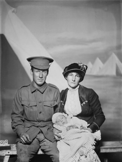Studio Portrait of 1159 Private George Beamish Swanton, Australian 24th Battalion, of Werribee, Victoria, with His Wife Nellie and Young Baby, Joan Helen, c. May 1915 by Australian Photographer