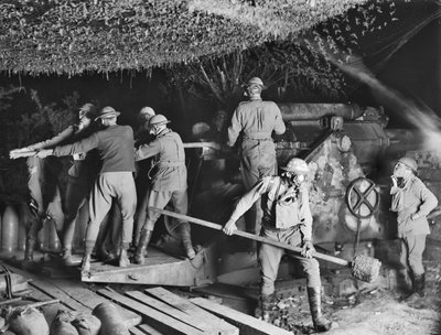 The 2nd Australian Siege Battery Working on a 9.2 Inch Howitzer in Their Gas Masks During an Attack at Voormezeele, 15 September 1917 by Australian Photographer