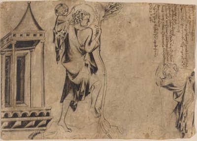 An Aedicule with Two Studies of Saint Christopher by Austrian 14th Century