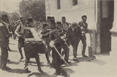 The arrest of Gavrilo Princip after he assassinated Archduke Franz Ferdinand of Austria in Sarajevo by Austrian Photographer