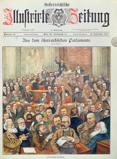 A Stormy Session in the Austrian Parliament in Vienna, 1897 by Austrian School