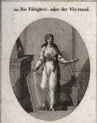 Allegory of capacity (or intelligence). The chameleon and the mirror are his attributes. Engraving in 