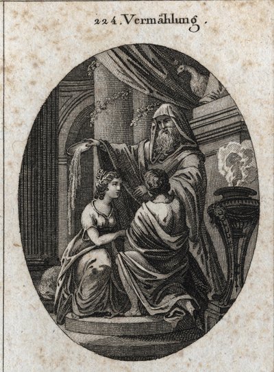 Allegory of Marriage: The Priest Throws the Fiel of the Animals Behind the Altar to Show That There Is No Bitterness at Marriage. Engraving in 