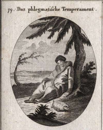 Allegory of Phlegmatic Complexion. The turtle is the attribute of its slowness. Engraving in 