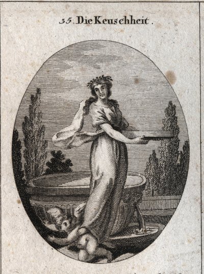 Allegory of Chastity Bearing a Cinnamon Crown, Symbol Among the Egyptians of Chastity, as Well as the Screen Filled with Water That She Holds and Which Refers to the Justification of a Vestal That Proved Her Chastity by Austrian School