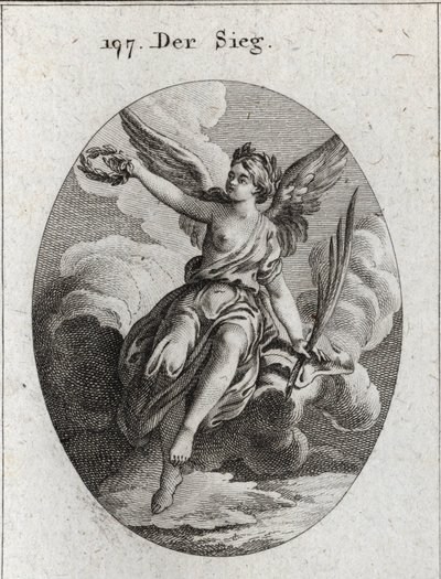 Allegory of Victory. She Has Wings and Holds a Palm and a Laurel Wreath. Engraving in 