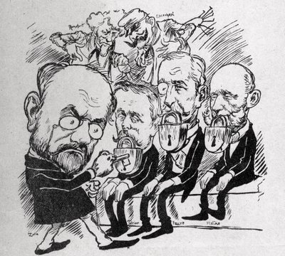 Emile Zola Tries to Unlock the Locks that Close the Mouths of Presidents Jean Casimir-Perier and Felix Faure as well as President of the Council Jules Meline, While in the Background, Henri Rochefort Told Com by Austrian School
