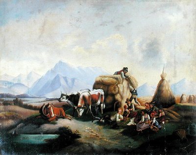 Harvesting scene in Austria, mid 19th century by Austrian School