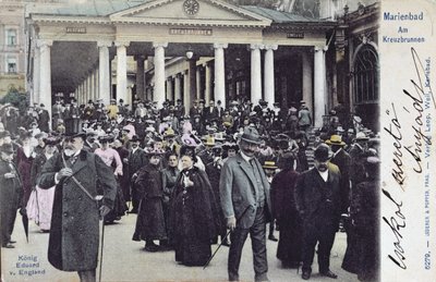Postcard depicting King Edward VII visiting the spa of Marienbad by Austrian School