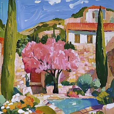 Pink Blossom Village by Avanesova Elena