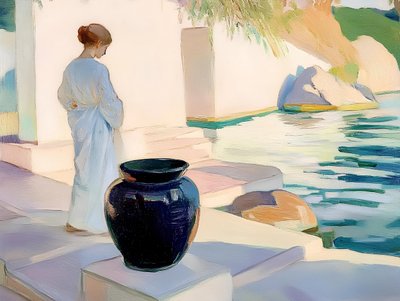 Serene Woman Blue Vase by Avanesova Elena