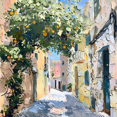 Sunny Orange Tree Street by Avanesova Elena