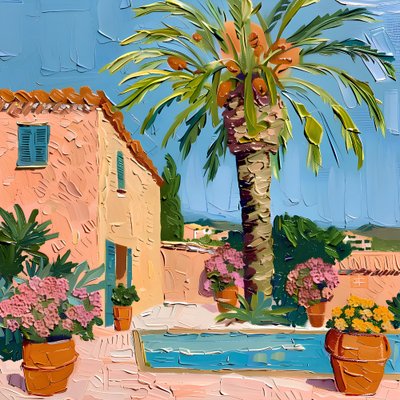 Vibrant Mediterranean Courtyard by Avanesova Elena