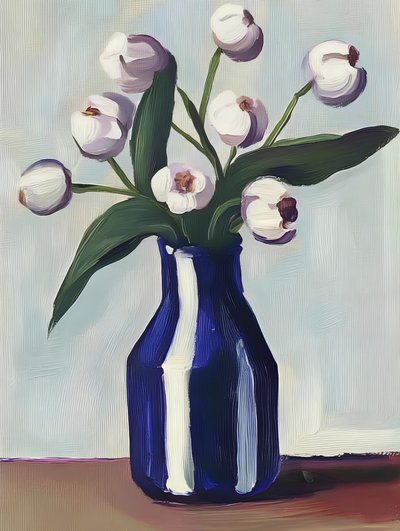 White Flowers Blue Vase by Avanesova Elena