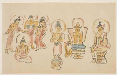Asakusa Kannon temple caricatures A, c. 1900 by Awashima Kangestu