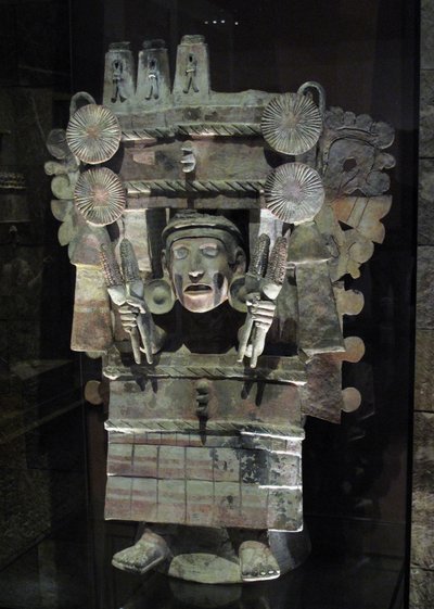 Incense burner in the form of the goddess of agriculture Chicomecoatl, Tlahuac, Late Postclassic period by Aztec