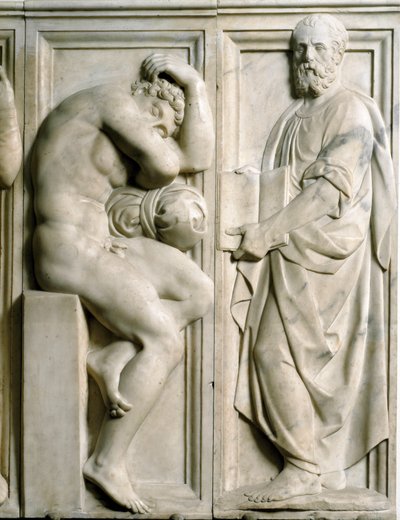 Prophet and Ignudo Low Marble Relief by Baccio Bandinelli by Baccio Bandinelli