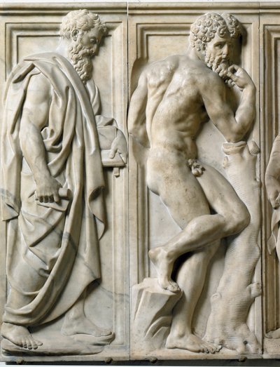 Prophet and Ignudo Low Marble Relief by Baccio Bandinelli by Baccio Bandinelli