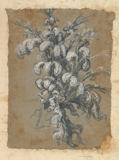 Design for a Lavish Headdress with Feathers on a Helmet by Baccio del Bianco