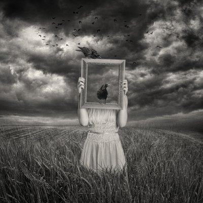 Woman With Framed Raven by Baden Bowen