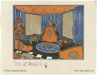 Gazette du Bon Ton, 1920 - No. 10, Pl. XLV: Fond de Boudoir by Bagge and Huguet
