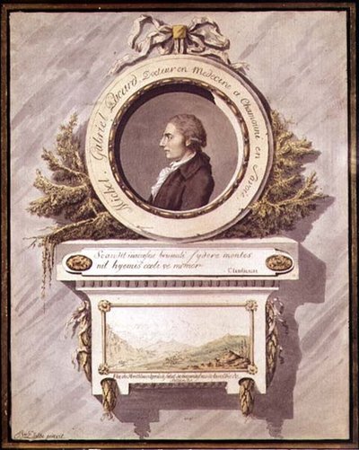 Michel Gabriel Pacard, Doctor from Chamonix, Savoie with a view of Mont Blanc from the valley of Sallenche by Bailer Dalbe