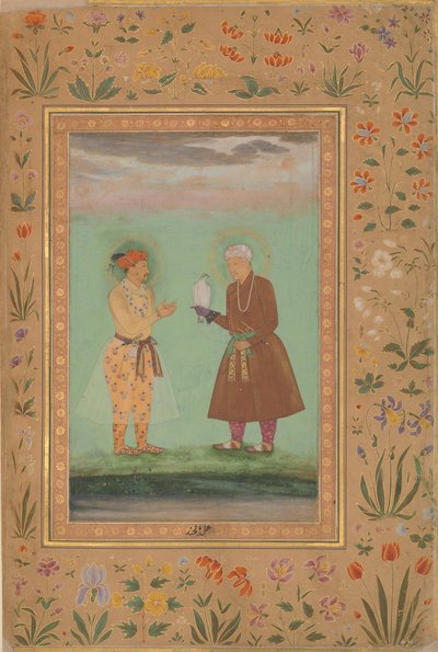 Jahangir and His Father, Akbar, Folio from the Shah Jahan Album by Balchand