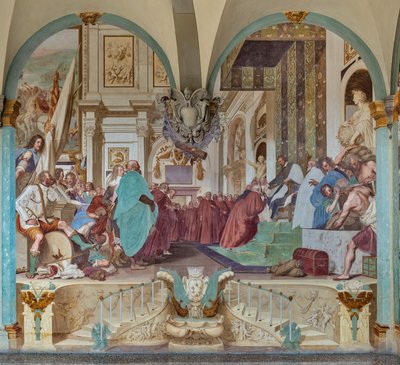 Cosimo I and His Son Francesco with the Government by Baldassare (1611-89) Franceschini