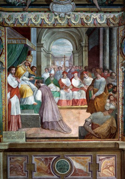 Celestine III consecrating first bishop of Viterbo in 1192, detail of frescoes by Baldassare Croce by Baldassare Croce
