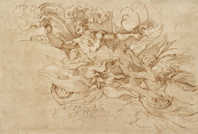 Jehovah in a Flaming Cloud, Attended by Angels, 16th century by Baldassare Peruzzi