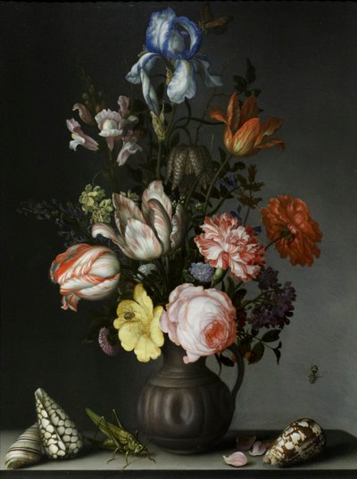 Flowers in a Vase with Shells and Insects, about 1630 by Balthasar van der Ast