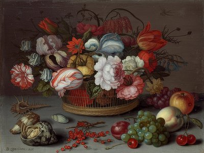Basket with Flowers by Balthasar van der Ast