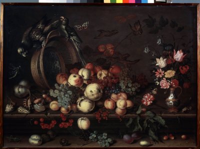Still Life with Fruits, Flowers and Parrots (also called Still Life with Fruits, Shells and Insects) by Balthasar van der Ast