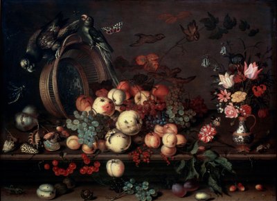 Still Life with Fruits, Flowers and Parrots by Balthasar van der Ast
