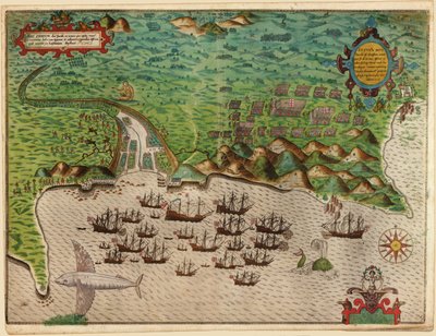 Capture of Santiago in the Cape Verde by Baptista Boazio