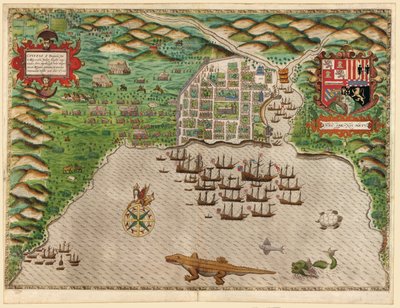 Capture of the Spanish settlement of Santo Domingo in Hispaniola by Baptista Boazio