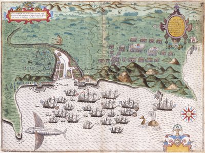 View-Plan of Santiago, Cape Verde Islands, Showing Sir Francis Drake