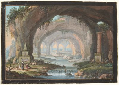 Landscape with Broken Caves, Tomb Monuments, a River and Figures by Barbara Dietzsch