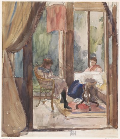 Lady and a Young Girl, Both Reading in the Conservatory of the House at Riouwstraat 6, The Hague by Barbara Elisabeth van Houten
