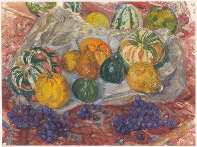 Still Life of Pumpkins and Grapes on a Cloth by Barbara Elisabeth van Houten