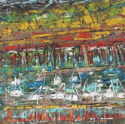 Abstract Seascape Boats by Barbara Piatti