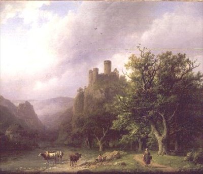 A River Landscape with a Ruined Castle by Barend Cornelis Koekkoek