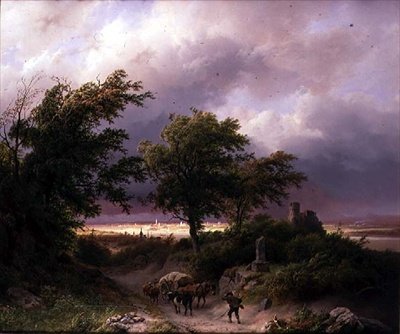 Wooded Landscape with a Distant View of Cleve by Barend Cornelis Koekkoek