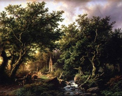 A Wooded Landscape with a Chapel by Barend Cornelis Koekkoek