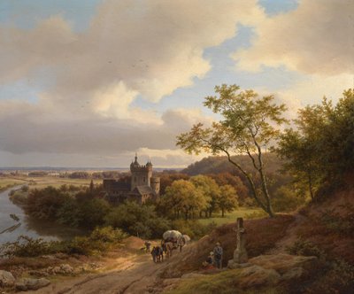 A Castle between Trees by a River by Barend Cornelis Koekkoek